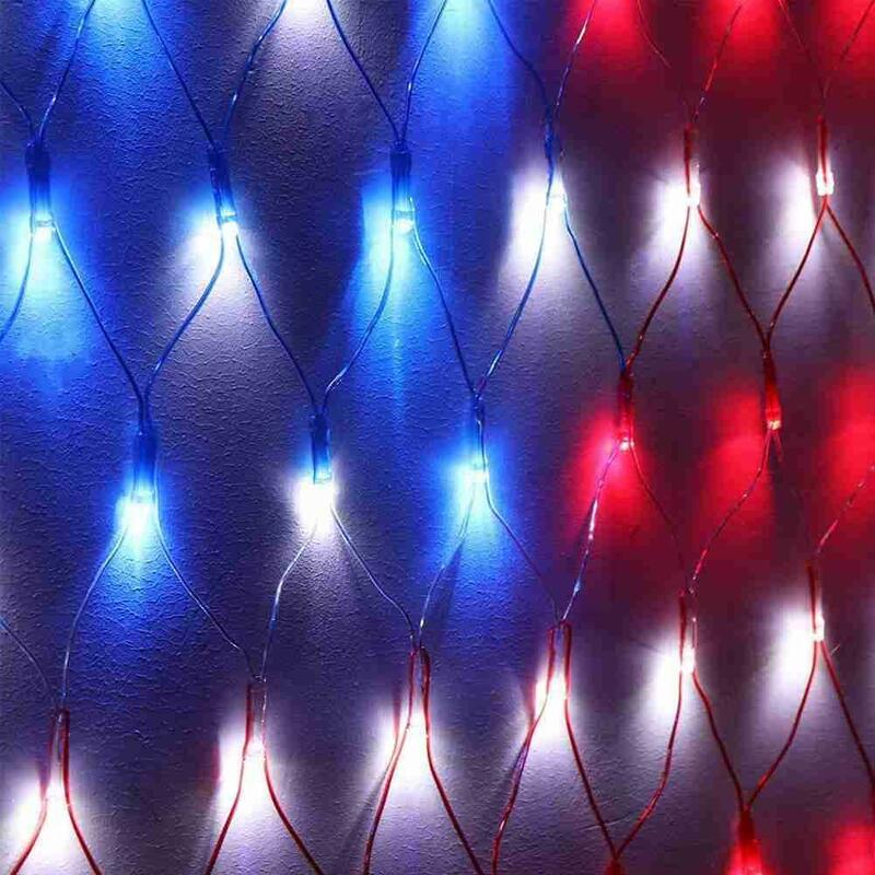 Luces de red de bandera americana, guirnaldas de luces alimentadas por energía Solar, fondo decorativo de bandera, venta de fabricantes