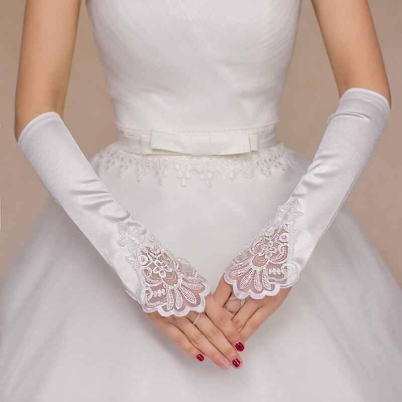 Molans Lace-guantes cortos para dama de honor, de encaje, sin dedos, color marfil, a la moda, para baile, fiesta, actuación, boda