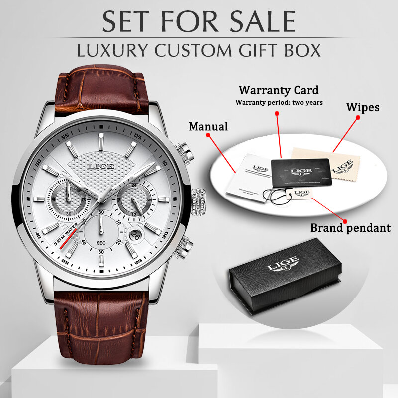 2022 nuovi orologi da uomo moda Sport orologio al quarzo LIGE orologi da uomo marca di lusso in pelle Business orologio impermeabile Relogio Masculino