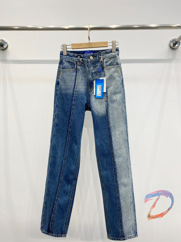 Мужские Женские джинсы с эффектом погрешности, высококачественные потертые модные брюки с отстрочкой, повседневные джинсы в подиумном сти...