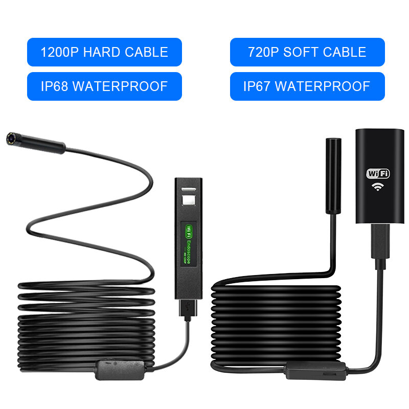 TOWODE – Mini caméra endoscopique WiFi 1200P, câble rigide, 8mm, 8 led, Android/IOS, étanche, pour Inspection, voiture, pêche