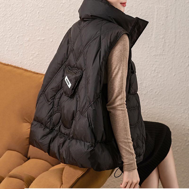 겨울 여성 조끼 아래로 오리 경량 리틀 베어 패턴 귀여운 느슨한 캐주얼 따뜻한 코트 민소매 자 켓 2021 패션 M566