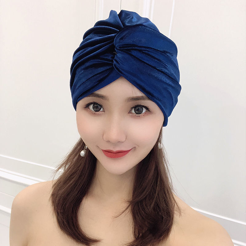 Elastic Swimming Caps Women Temperament Silk-Like Korean Style Solid Color Outdoor Sportswear Holiday Beach Accessories 2021 New
