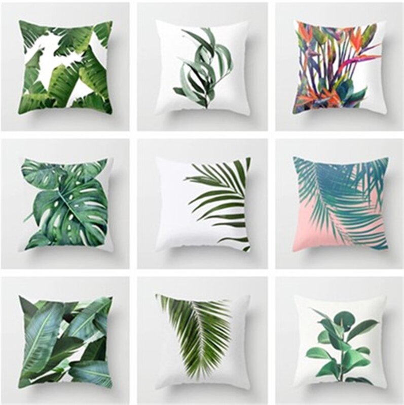1 pz piante tropicali fodera per cuscino foglia di palma foglie verdi fodera per cuscino decorativo fodere per cuscino in pelle di pavone in poliestere