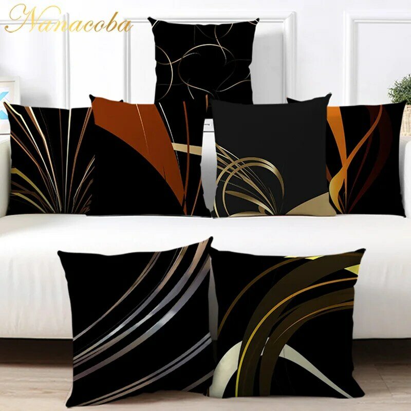 Black Decorative Pillow Case for Sofa Chairs Cushions Home Decor Soft Cotton Hug Throw Pillowcase Office Nap Cushion Cover 45x45