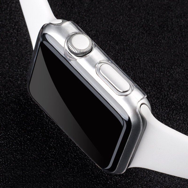 Transparent Case+Glass For Apple Watch Series Se 65432 38MM 42MM 40MM 44MM Smart IWatch Clear Full Screen Protector Cover Bumper