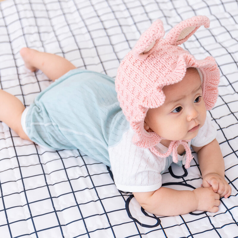 Inverno malha orelhas de coelho chapéus crianças coréia bonito princesa bebê recém-nascido sólido macio malha lã chapéu boné para crianças menino meninas presente