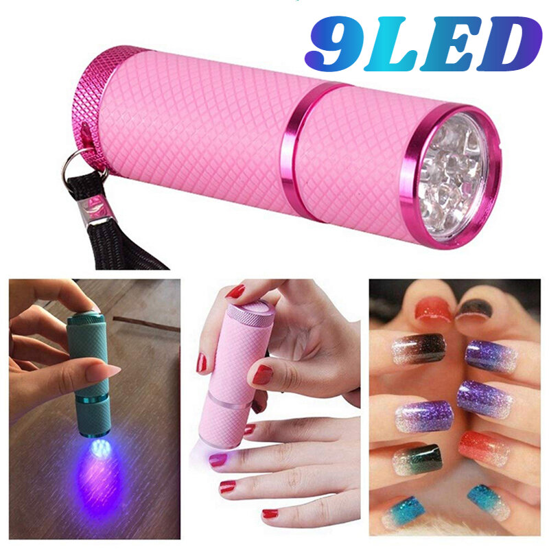 9LED lampada per unghie portatile Mini torcia UV torcia luce viola asciugacapelli lampada per polimerizzazione luci di ispezione per il controllo dei soldi