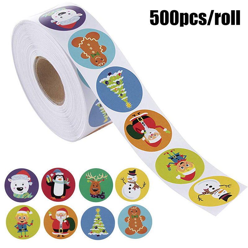 500 피스/롤 크리스마스 스티커 어린이용 8 가지 만화 패턴 장난감 스티커 어린이용 선물 장식 귀여운 눈사람 스티커, 크리스마스 스티커
