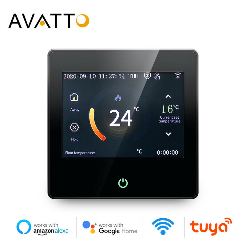 Смарт-термостат AVATTO с Wi-Fi, контроллер температуры нагрева, по Цельсию/Фаренгейту, светодиодный сенсорный экран, работает с Alexa Google Home