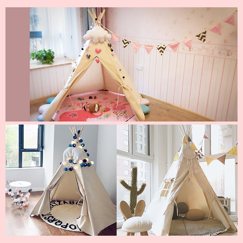 Tenda para crianças, tenda de mordedor para crianças, portátil, tipos infantil, casa, cabana, decoração, tapete, luzes led