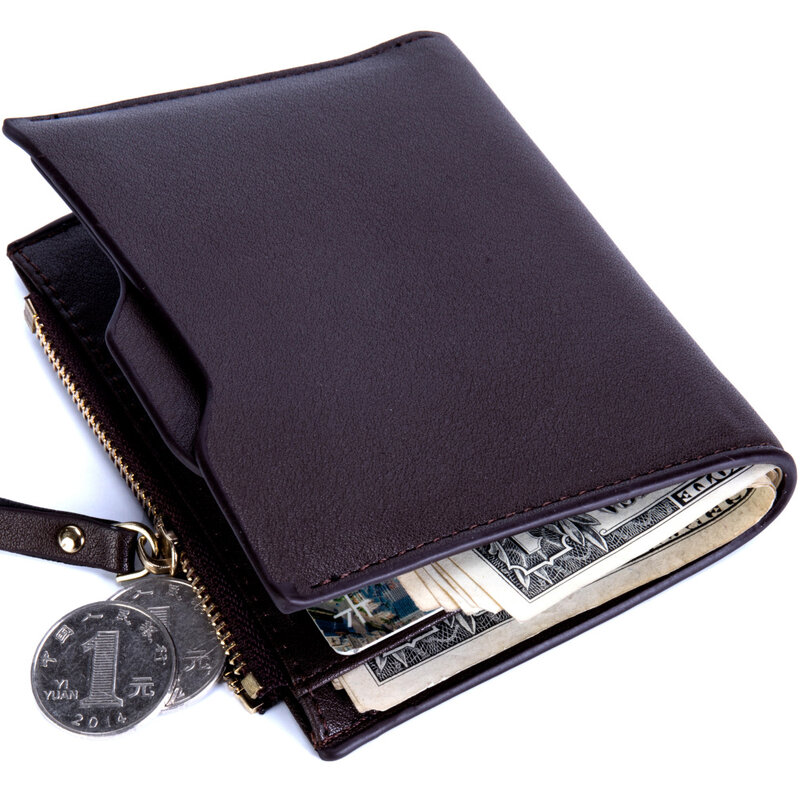 Luxo real do couro masculino curto carteira magro mini bolsa bifold zíper negócio moeda bolsa titular do cartão passaporte capa presentes