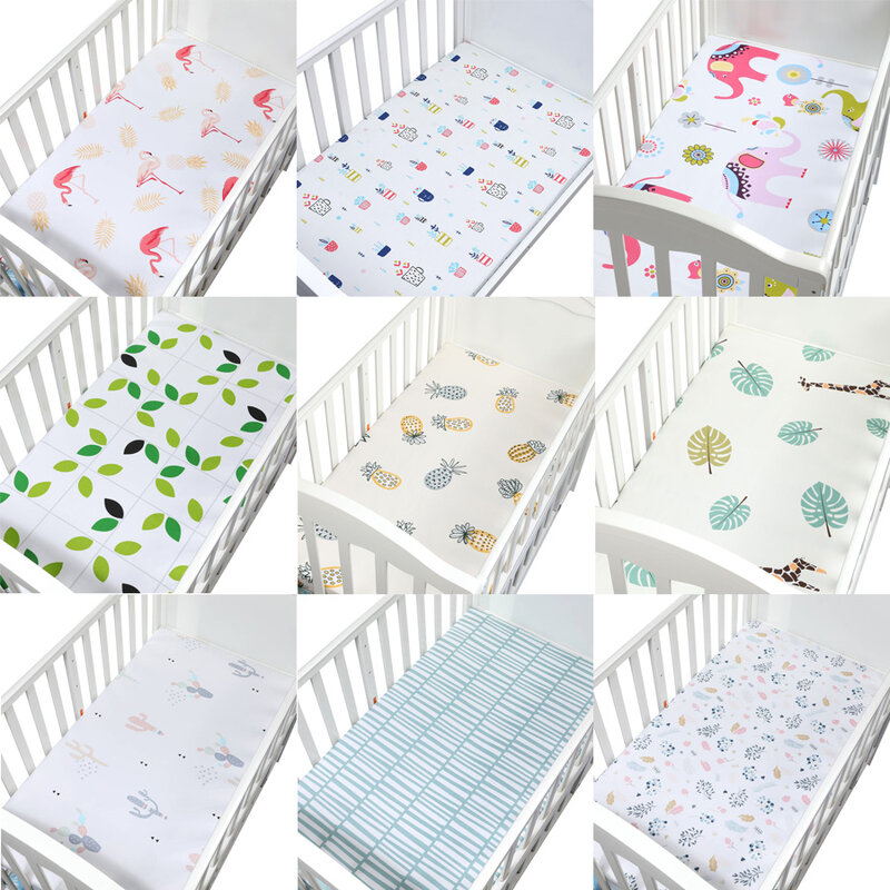 100% Microfabric Wieg Hoeslaken Zachte Baby Bed Matras Cover Protector En Elastische Laken Cartoon Pasgeboren Beddengoed
