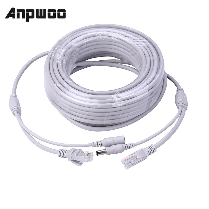 ANPWOO 5M/10M/20M/30M opcjonalnie 2.1mm/5.5mm jack RJ45 + DC rozszerzenie mocy Ethernet przewód CCTV do kamery IP System NVR