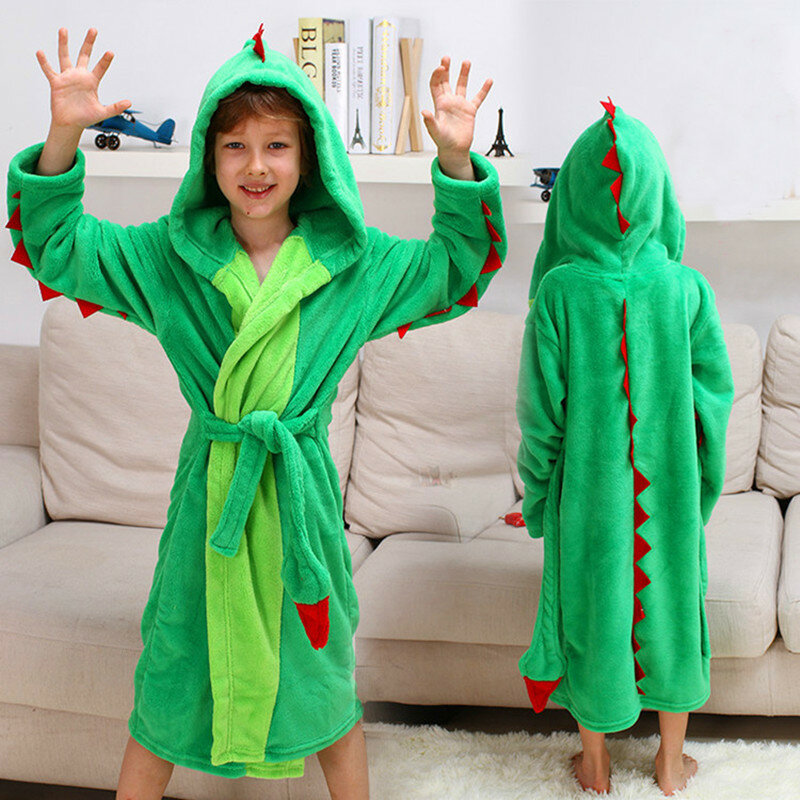 Invierno Kigurumi dinosaurio, unicornio con capucha albornoces infantil bata de baño para niños Animal para niños niñas pijamas camisón de dormir de los niños