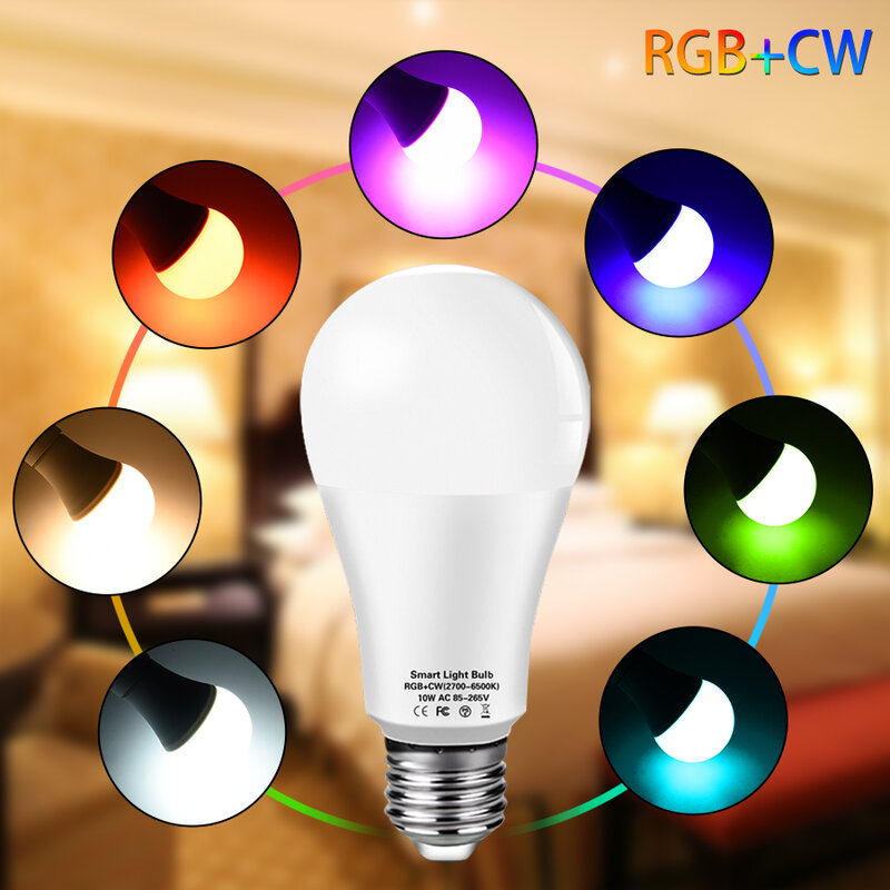 スマート電球e27,Tuya,アプリケーション用,調整可能な調光可能ランプ,Googleアシスタント,10W,12W,15W,wifi