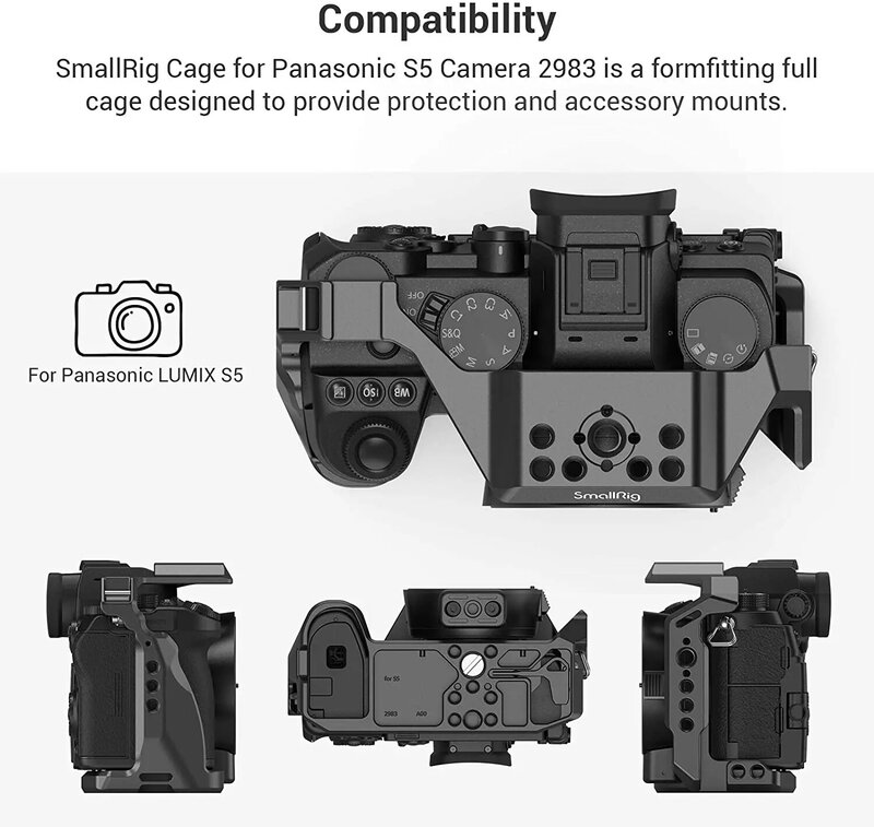 SmallRig S5 Cage Kit for Panasonic LUMIX S5 Camera Aluminum Alloy Cold Shoe Camera Cage for Panasonic LUMIX S5 with NATO Rail