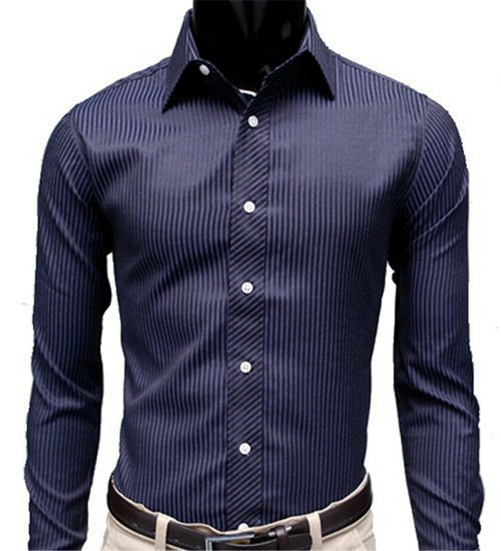 Camisas dos homens listra manga longa casual magro ajuste camisas de vestido dos homens cor sólida formal negócio social vestuário blusa