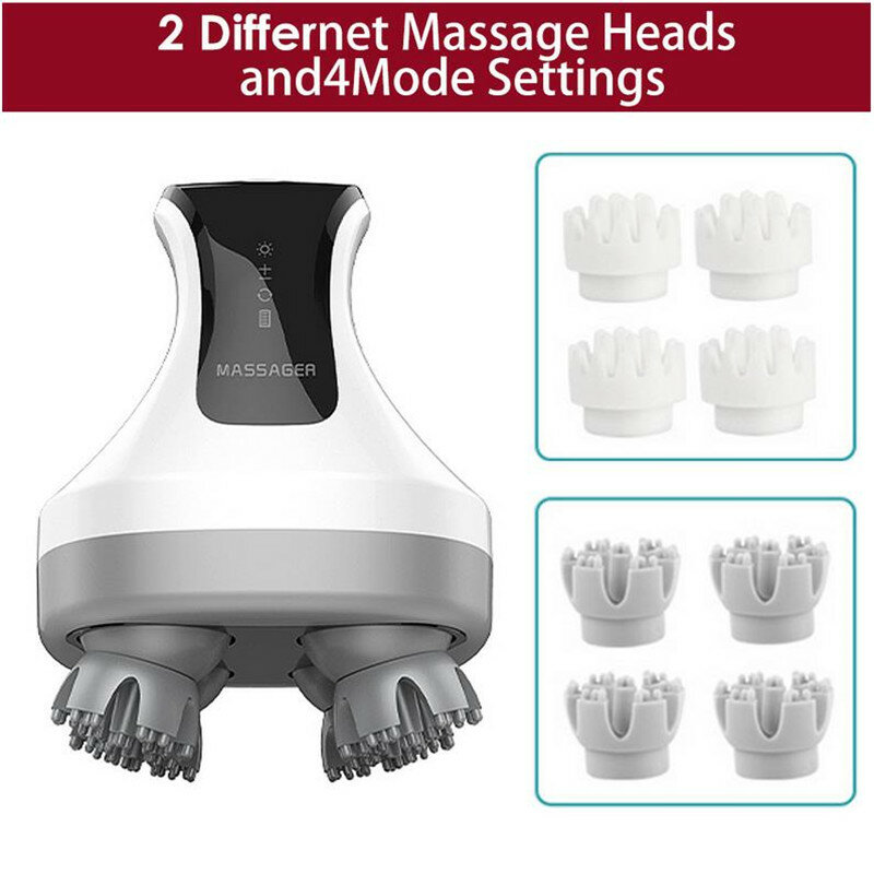 New LCD 4D Electric Head Massager Wireless Scalp Massage IPX7 Waterproof Promote Hair Growth Body Deep Tissue Kneading Massage 4
