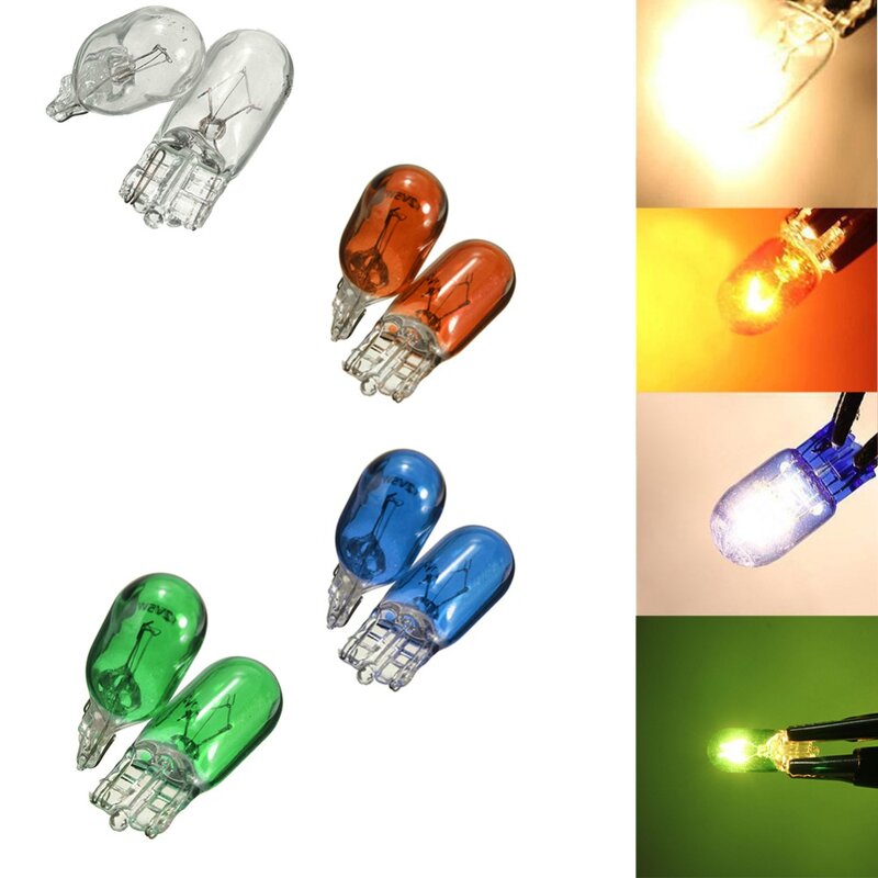 6 pces t10 lâmpada de halogênio w5w branco, azul, âmbar, cor verde 12v 5w 194 501 lado brilhante cunhas fonte de luz do carro instrumento lâmpada