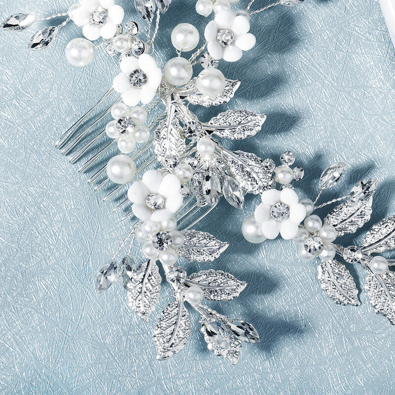 Molans Pearl Crystal Wedding Hair Combs Hair Accessories for Bridal Flower Headband Headpiece Women Bride Hair ornaments Jewelry