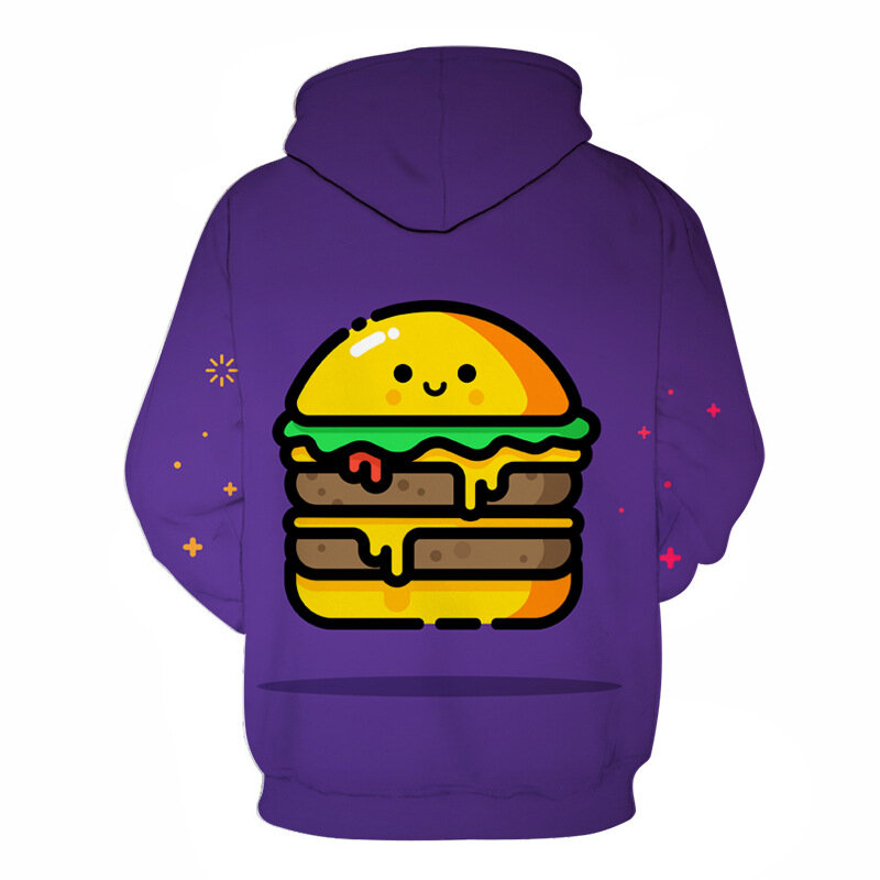 Sudadera con capucha para hombre y mujer, ropa con estampado 3D de hamburguesa, aperitivos y comida, holgada e informal, XXS-6XL