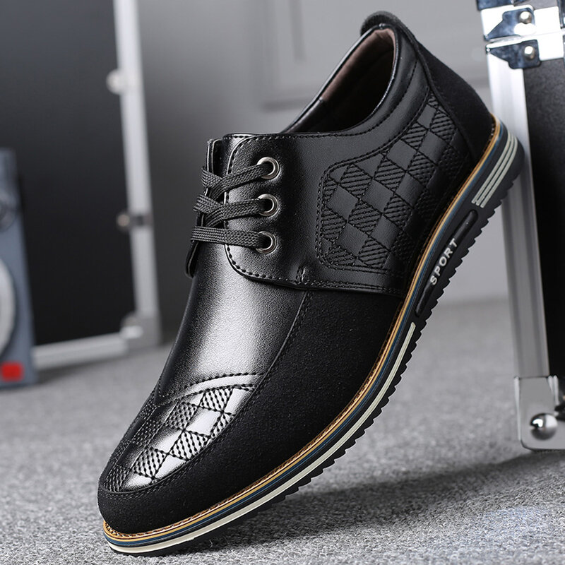 Sepatu Kulit Kasual Ukuran Besar Kualitas Tinggi Sepatu Kulit Pria Bersirkulasi Bisnis Sepatu Pria Kasual Merek Fashion Hitam