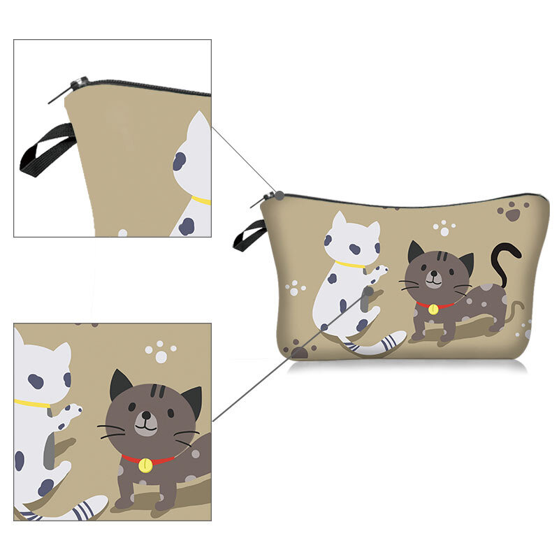 귀여운 고양이 시리즈 패턴 화장품 저장 가방 메이크업 조직자 지퍼 가방 휴대용 워시 가방 여행 핸드백