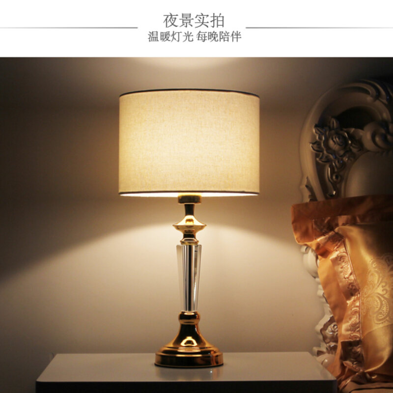TUDA 26X55cm Free Shipping Luxruy Golden Table Lamp High Grade Crystal Table Lamp Cloth Lampshade Dimming Table Lamp E27