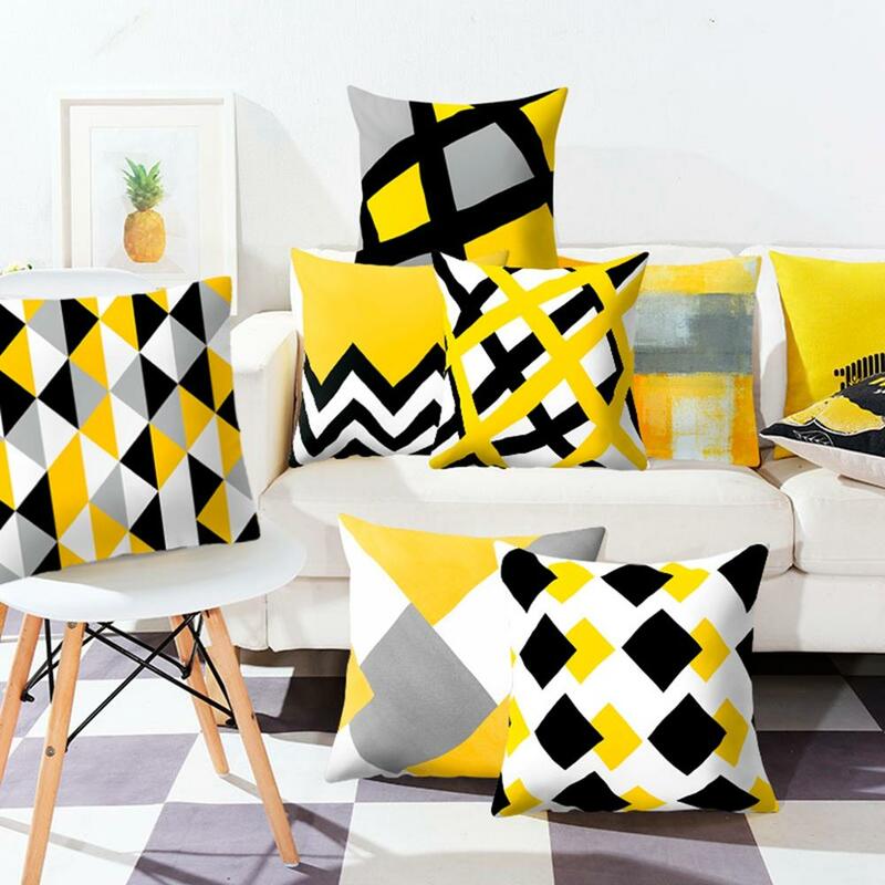 45X45 Nordic Kuning Geometris Dekorasi Sofa Bantal Sarung Bantal Sarung Bantal Bantal untuk Sofa Kain Penutup Cover Dekorasi Rumah