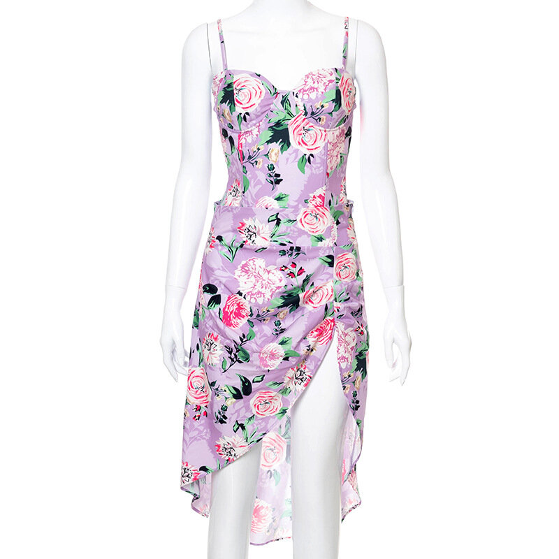Женский летний костюм с юбкой, винтажный комплект из двух предметов с цветочным принтом, привлекательный укороченный топ и мини-юбка с завы...