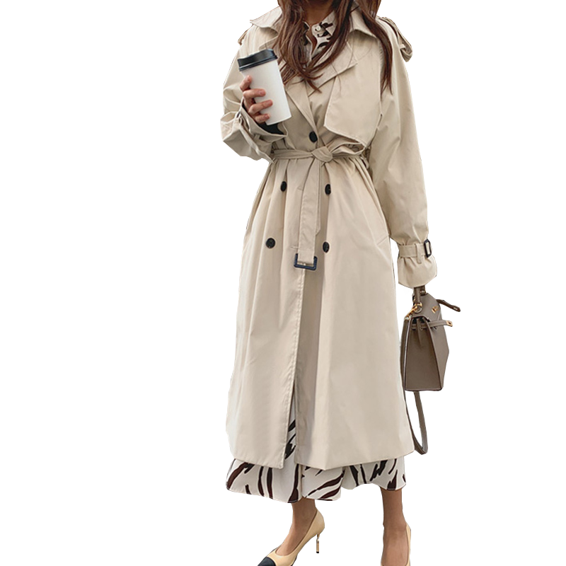 Женский Длинный тренчкот в русском стиле, верхняя одежда оверсайз из 100% хлопка, свободная ветровка, Abrigos Mujer