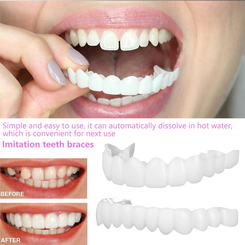 Protetor de dentes instantâneo para cuidado oral, dentes falsos de polietileno para imitação de próteses dentárias, cuidado com a boca, sorriso