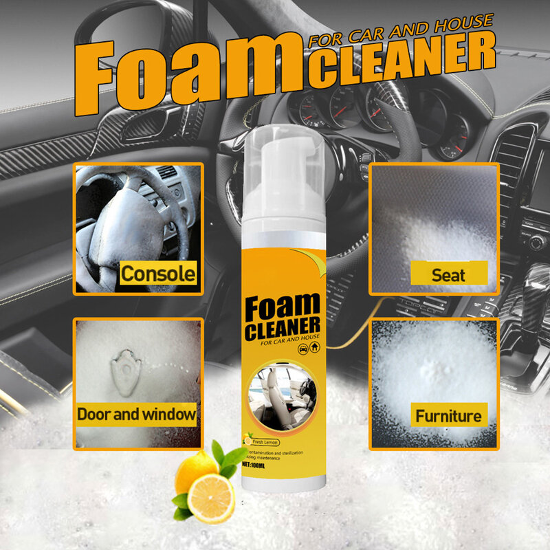 Spray de nettoyage de mousse polyvalent pour intérieur de voiture, Protection Anti-âge pour intérieur de voiture, Spray de mousse parfumé au citron