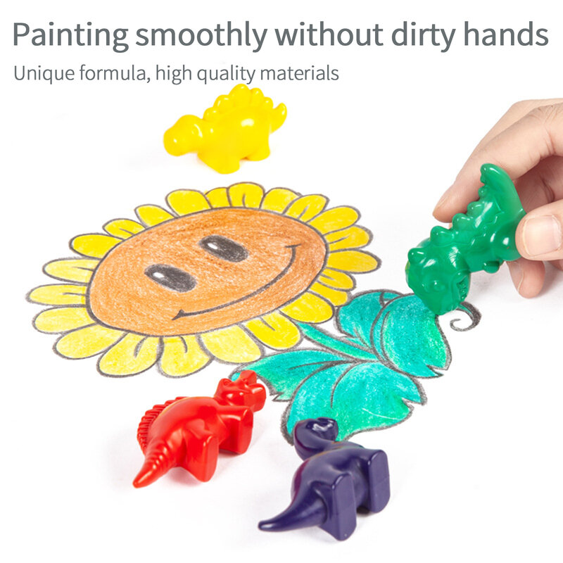 Conjunto de cores de dinossauro em forma fofa e confortável, 6 peças de cores de pintura, não gruda, brinquedos para crianças acima de 3 anos de idade