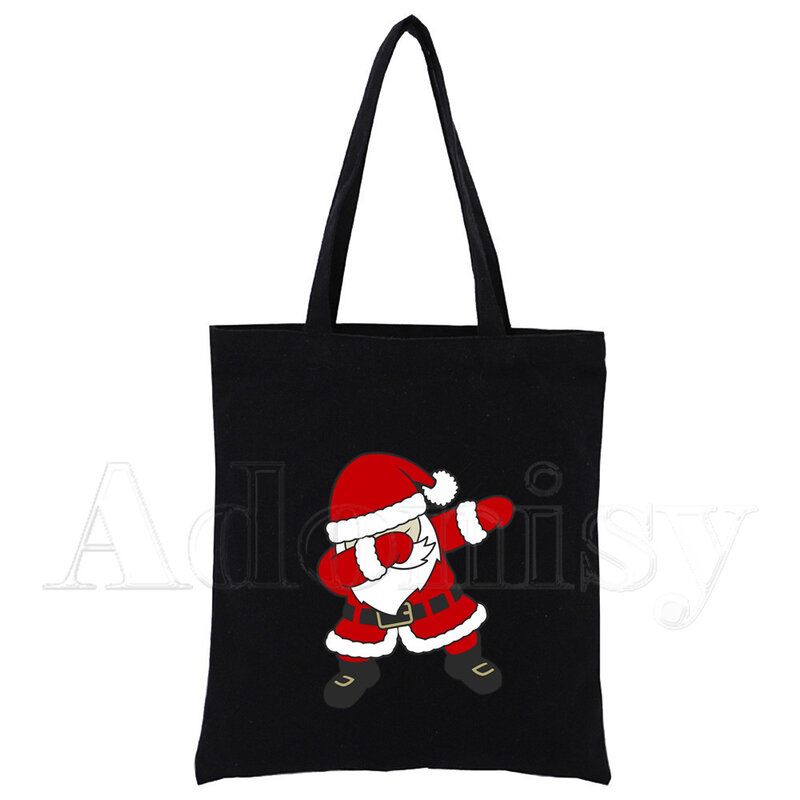 Christmas Navidad Kerst Natale Harajuku Art Black Bags Canvas Tote Bag Printed Cartoon Reusable Cloth Bag Shoulder Bags Custom