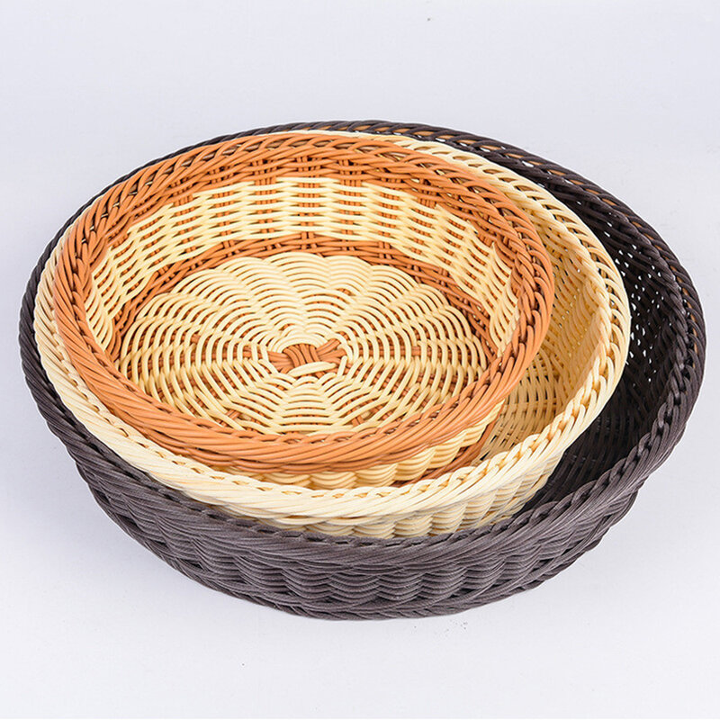 Bandeja de frutas cesta de pão de frutas tecido bandeja de cesta pp mão tecido cesta de frutas e legumes cesta de servir redonda cesta empilhável