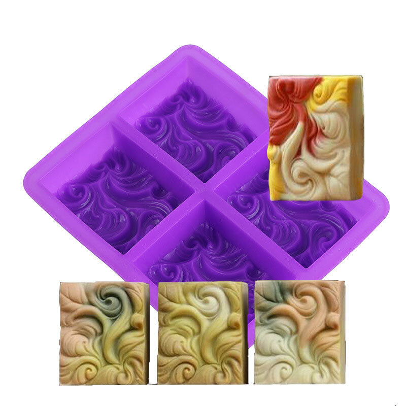 4-cavidade ondulado flor silicone artesanal sabão molde do bolo molde diy aromaterapia molde de gesso óleo essencial sabão que faz o molde