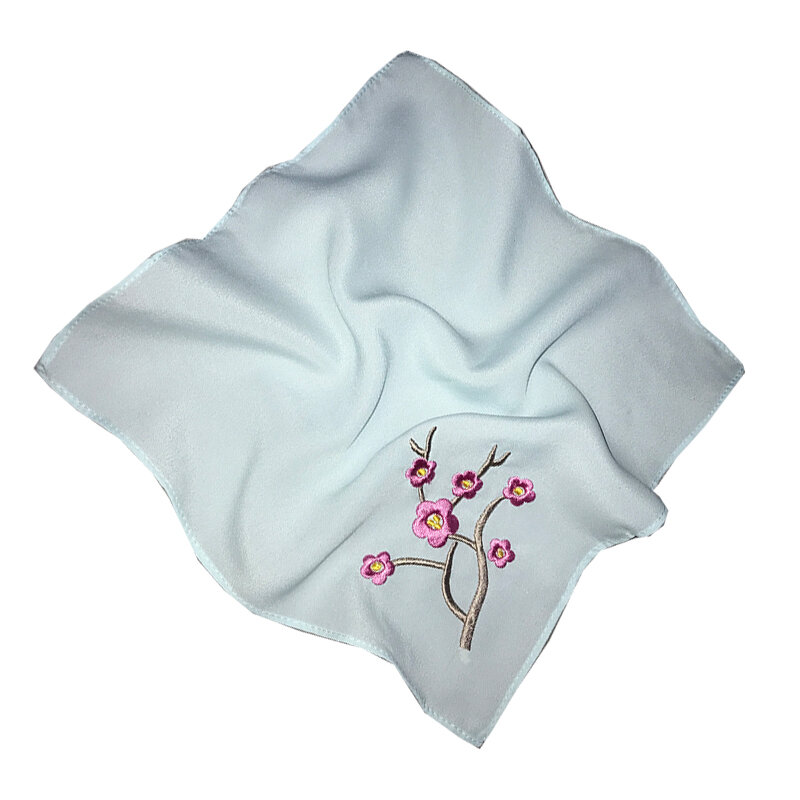 Mouchoir de Table en soie pour femmes, broderie de fleurs, serviettes carrées de poche, nouveauté, cadeau de mariage, serviette de Table