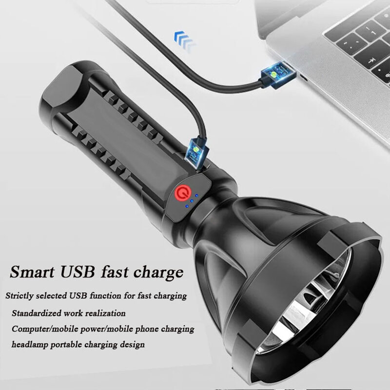 Torcia a LED Super a lungo raggio illuminazione esterna USB ricaricabile portatile torcia accendino batteria Display campeggio