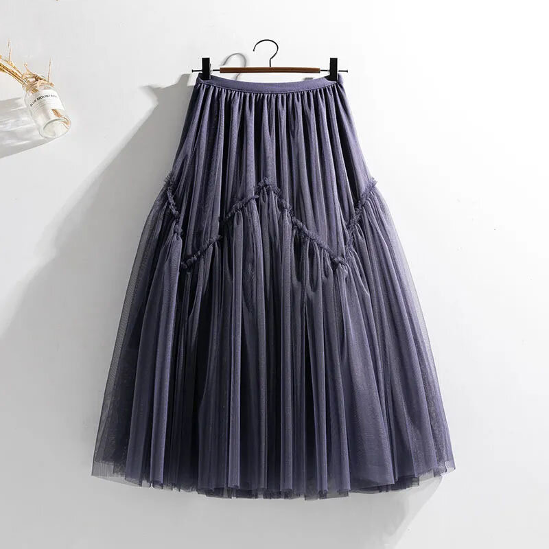 Faldas de malla Lisa para mujer, ropa femenina elegante de cintura alta, combina con todo, falda negra de hadas de alta calidad, novedad de primavera 2022
