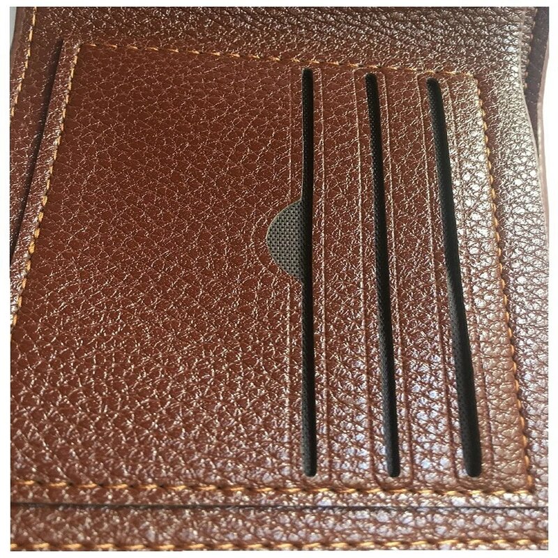 Męski portfel ze skóry bydlęcej z krótkimi rękawami, miękki, business casual, brązowy, czarny