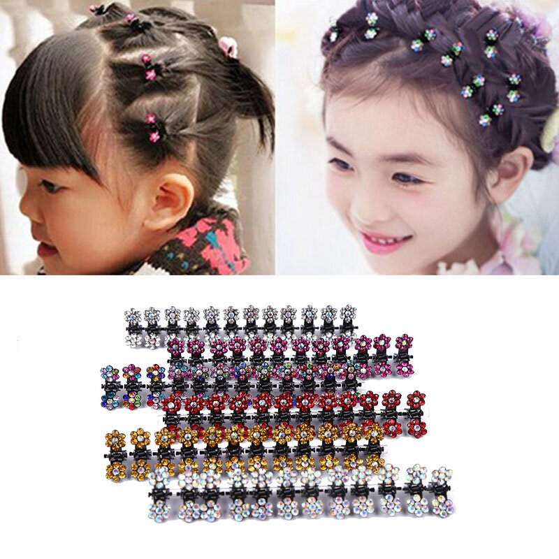 12Pcs/pack Crystal Rhinestone Flower Hair Claw Hairpins Hair Accessories Ornaments Hair Clips Hairgrip For Kids Girl