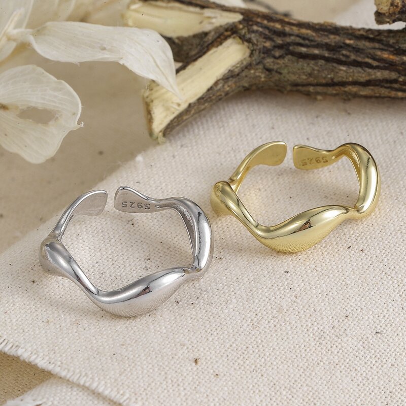 ANENJERY Vintage nieregularne gładkie blokady łańcucha Thai srebrny pierścień 925 Sterling Silver regulowany rozmiar pierścień biżuteria hurtowych S-R589