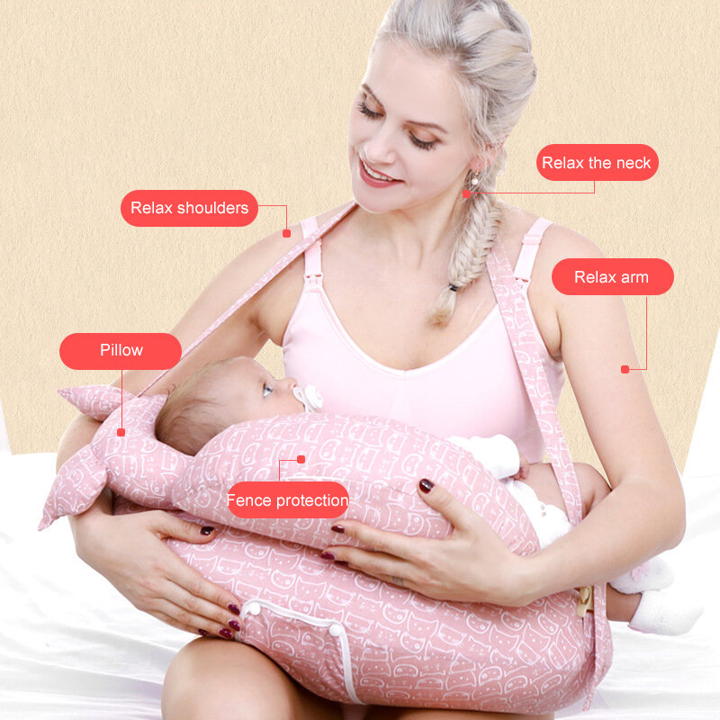 Almohada de lactancia ajustable para bebé recién nacido, cojín de maternidad en forma de U para amamantar, de algodón, cuidado del bebé