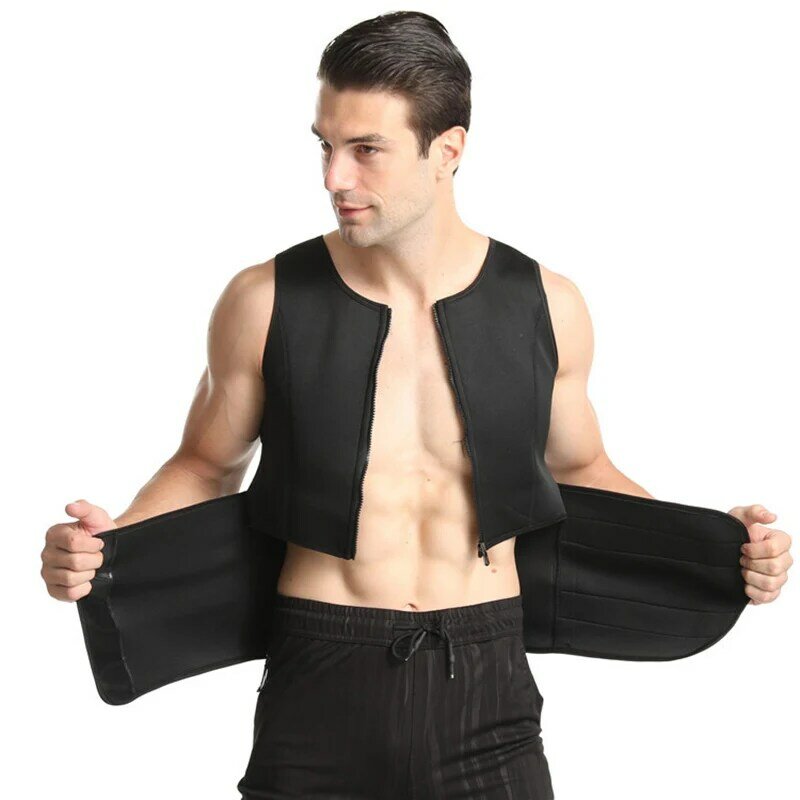 الرجال محدد شكل الجسم مدرب خصر سترة التخسيس قميص ساونا عرق سترة ضغط قميص تجريب تانك القمم ملابس داخلية الدهون الموقد