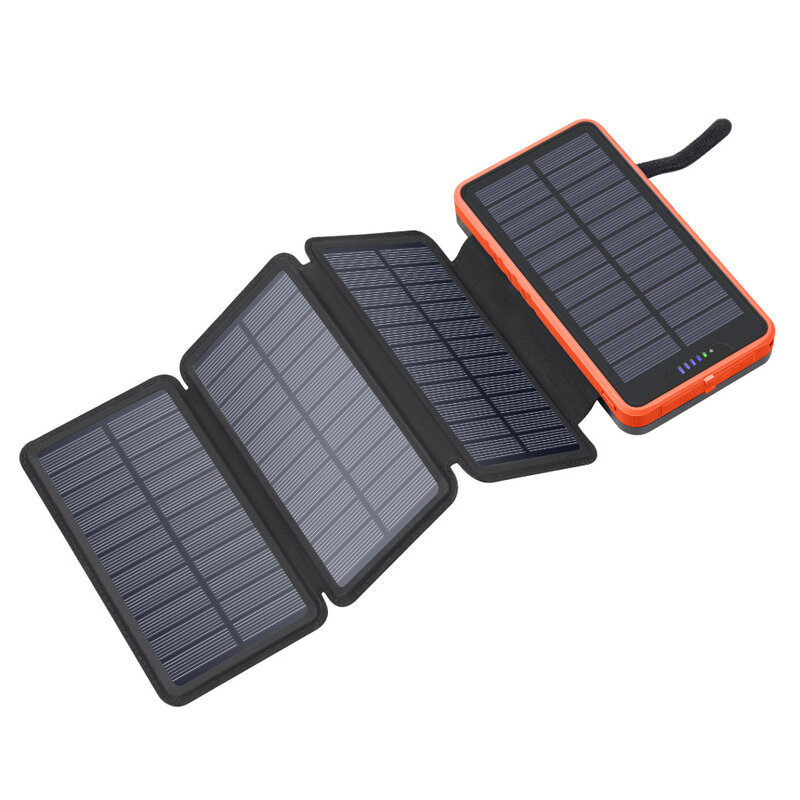 10000mah banco de energia solar portátil carregador solar dobrável painel solar carregador powerbank com led lanterna dupla 2.1a saída usb