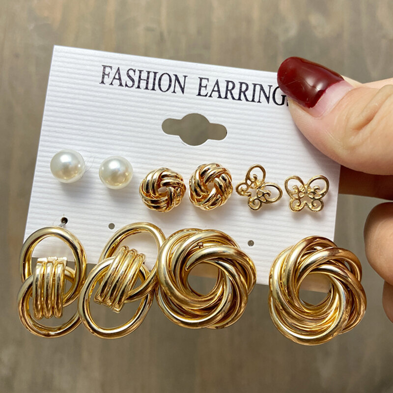 Bohemian Snake Butterfly Drop Earrings Set For Women Round Circle Pearl Acrylic Dangle Earrings 2021 Trend Earrings Set Jewelry