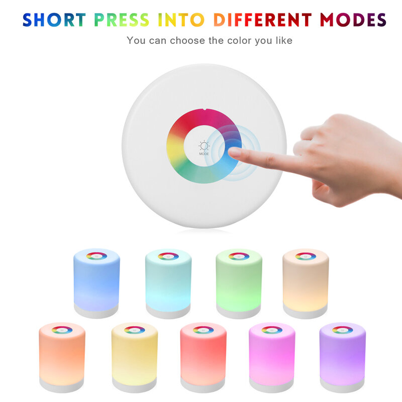 Smart LED Touch Control Night Light Rechargeable Induction Dimmer Intelligent Bedside Portable Lamp Dimmable RGB Color Change