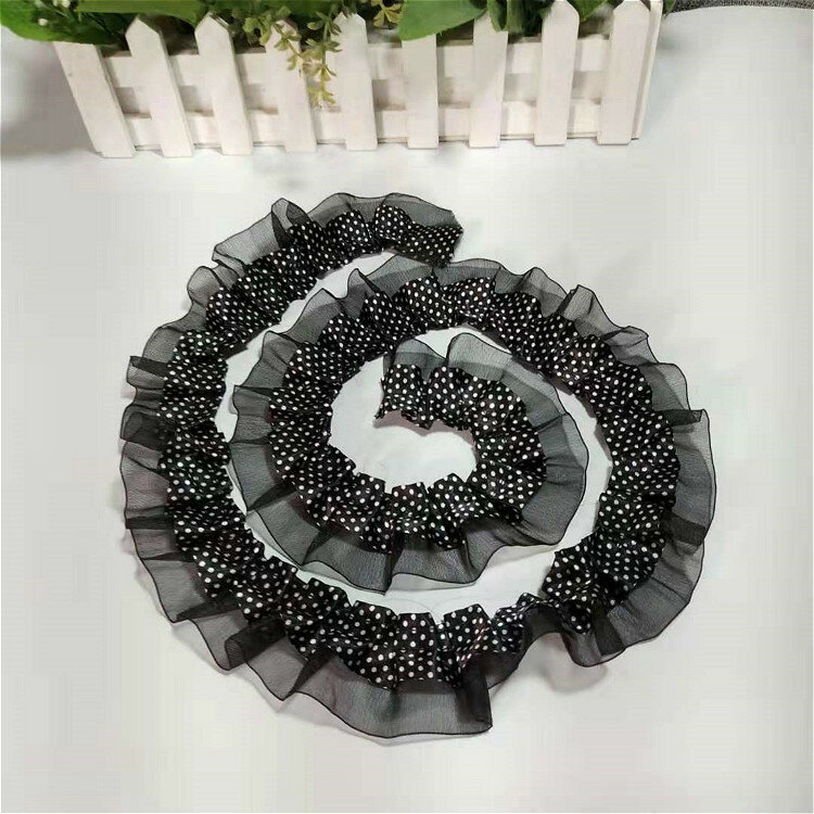 4cm Wide White Black Double Layer 3D Polyester tulle Lace Fabric Embroidered Ribbon Edge Trim Collar Dress Decorated DIY Crafts